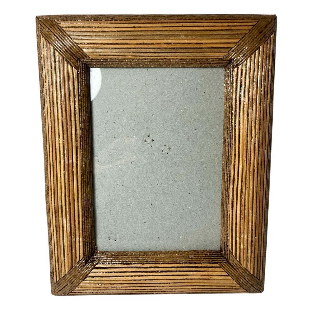 Vintage Rattan Bamboo Picture Photo Frame Light Wood 5X7 Asian Contemporary